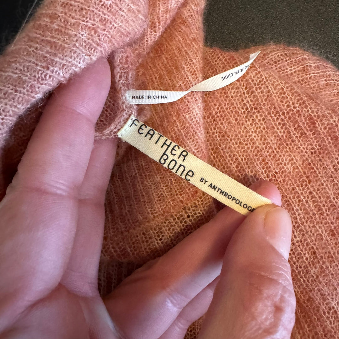 Anthropologie Feather Bone Dusty Pink Merino Alpaca-Blend Mock Neck Sweater, Small