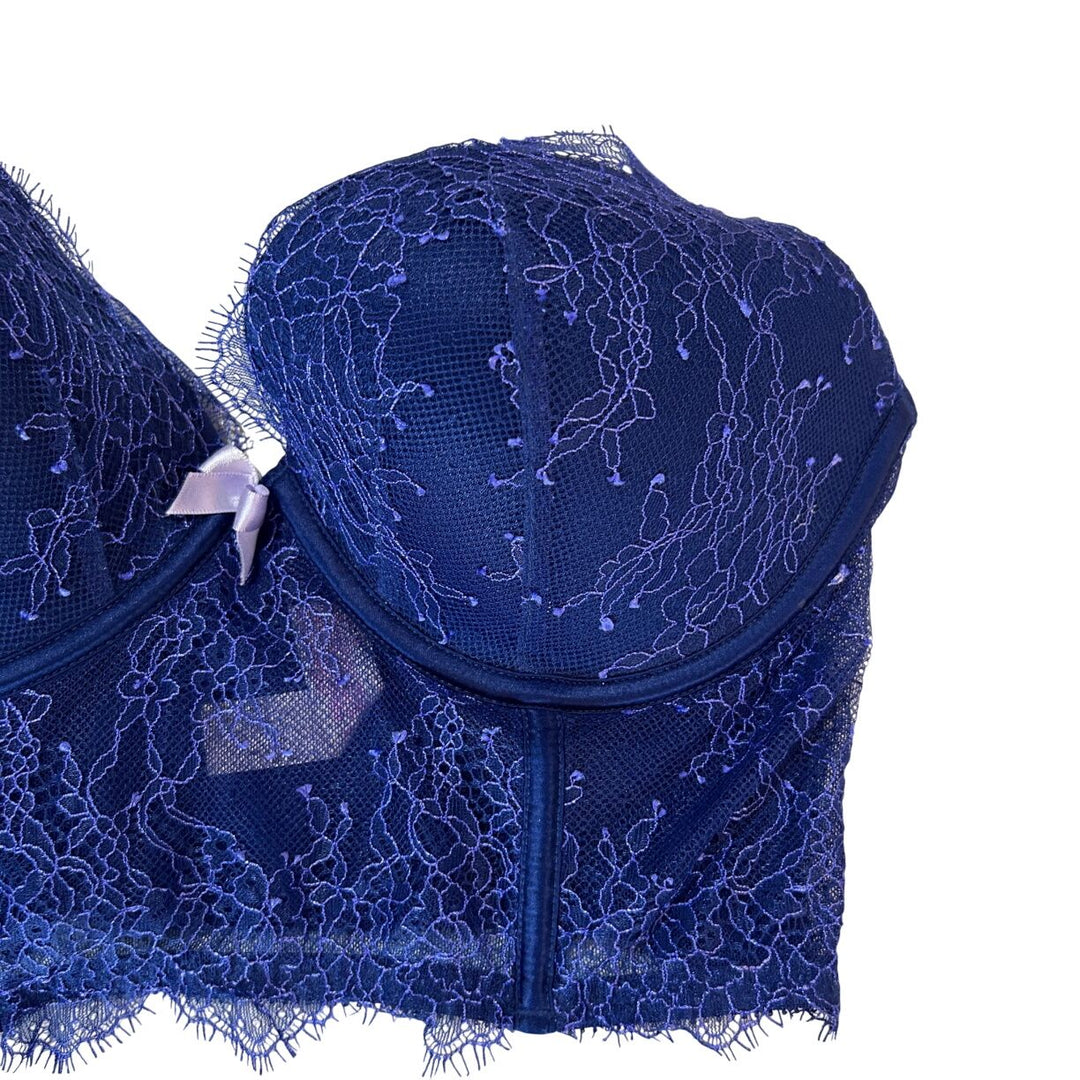 Womens Victoria Secret Navy Blue Floral Lace Corset Bustier
