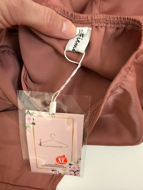 Fiemaoves Satin Cowl Neck Backless Maxi Dress Rose Brown NWT XL