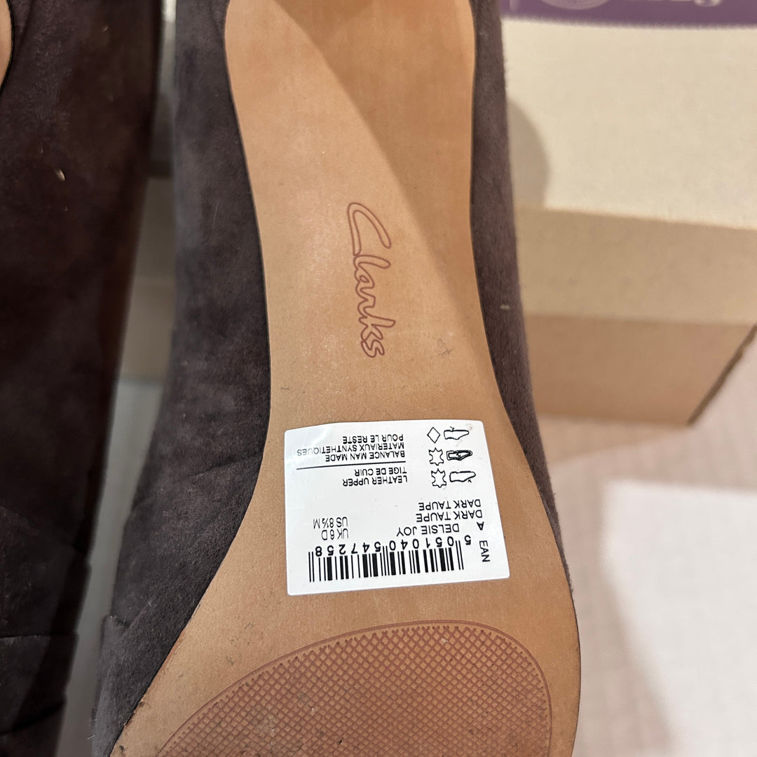 Clarks Womens Delsie Joy Dark Taupe Suede Pleated Pumps Size 8.5M