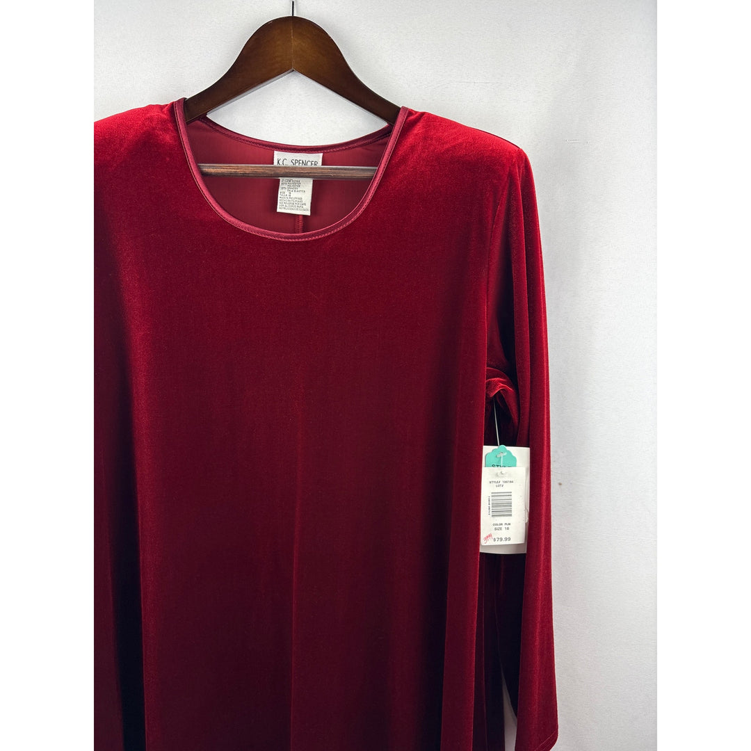 Women’s K.C. Spencer Size 16 Burgundy Velvet Long Sleeve Dress