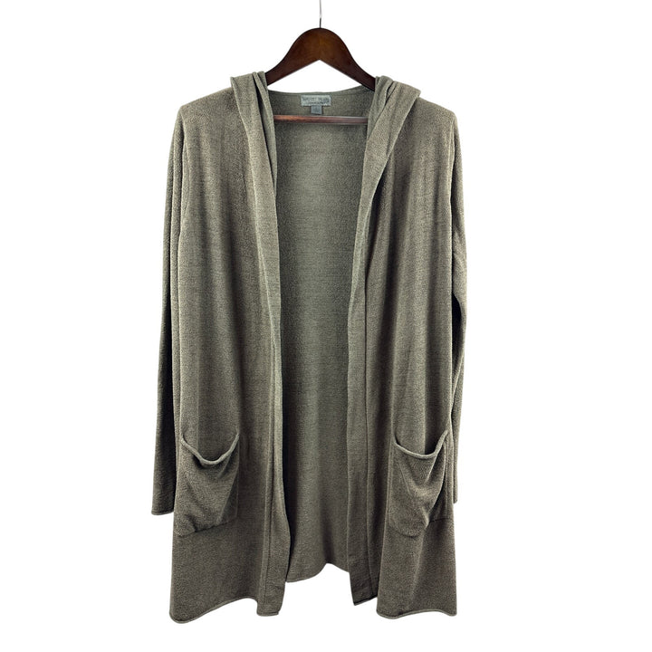 Women’s Barefoot Dreams Large Olive Green Plush Hooded Cardigan