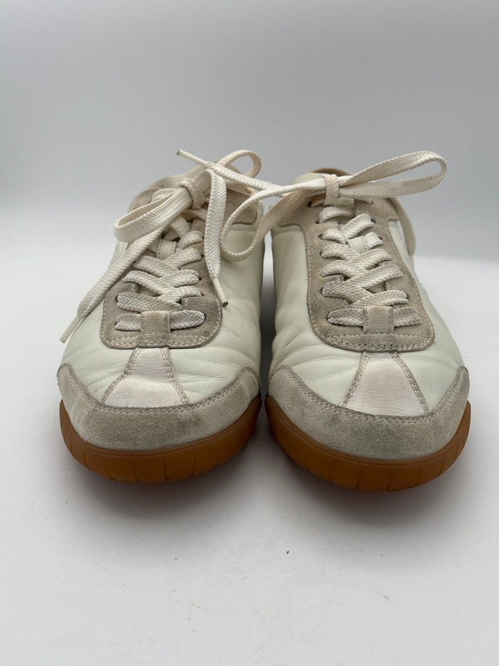 Women Chanel Cream Genuine Leather Suede Sneakers Size 8.5