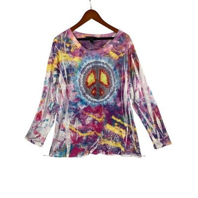 Women's INC Tie-Dye Long Sleeve Peace Graphic Tee Size 2X – Colorful Casual Top