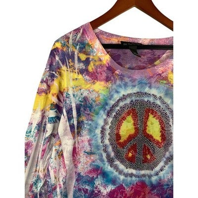 Women's INC Tie-Dye Long Sleeve Peace Graphic Tee Size 2X – Colorful Casual Top