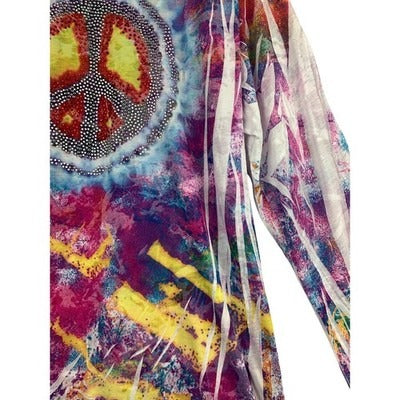 Women's INC Tie-Dye Long Sleeve Peace Graphic Tee Size 2X – Colorful Casual Top