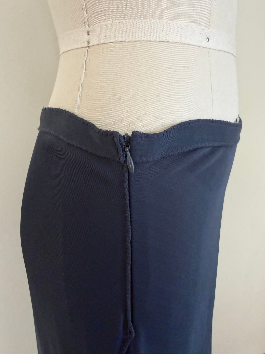Vintage Navy Asymmetric Midi Skirt with Draped Slit