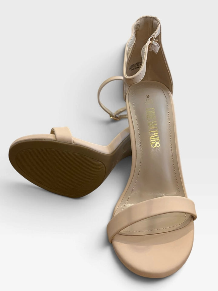 DREAM PAIRS Nude Beige Stiletto Heels 6 Strappy Ankle Strap Sandals Minimalist