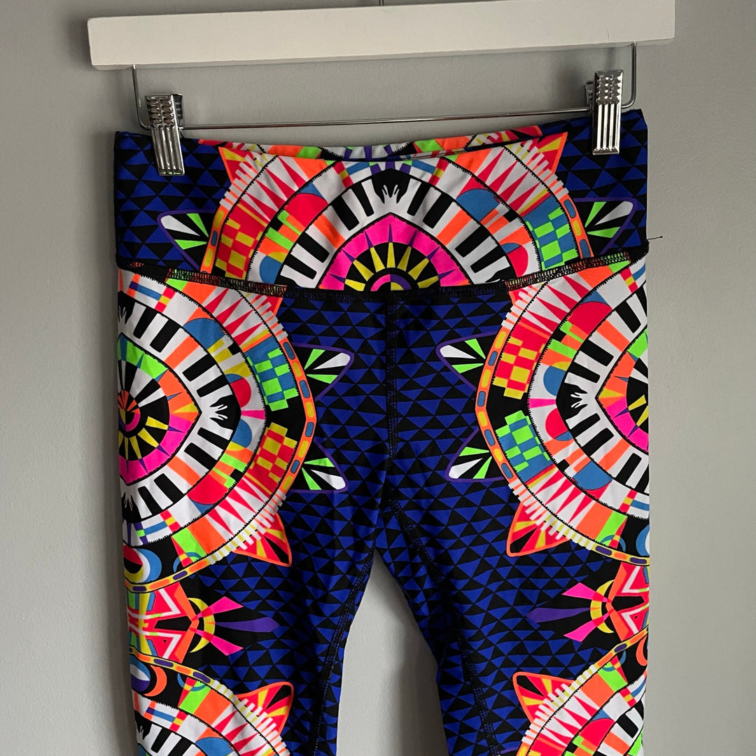Mara Hoffman Navy Blue Boho Neon Printed Yoga Pilates Eye Workout Leggings Sz S