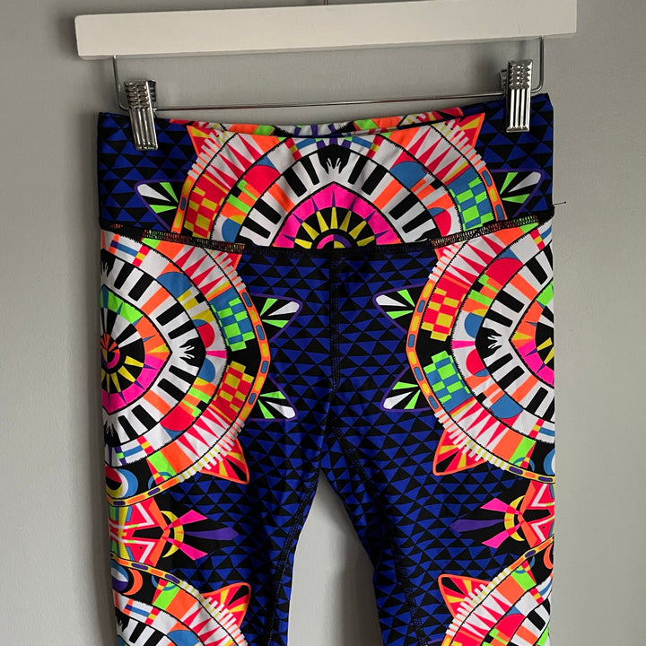 Mara Hoffman Navy Blue Boho Neon Printed Yoga Pilates Eye Workout Leggings Sz S