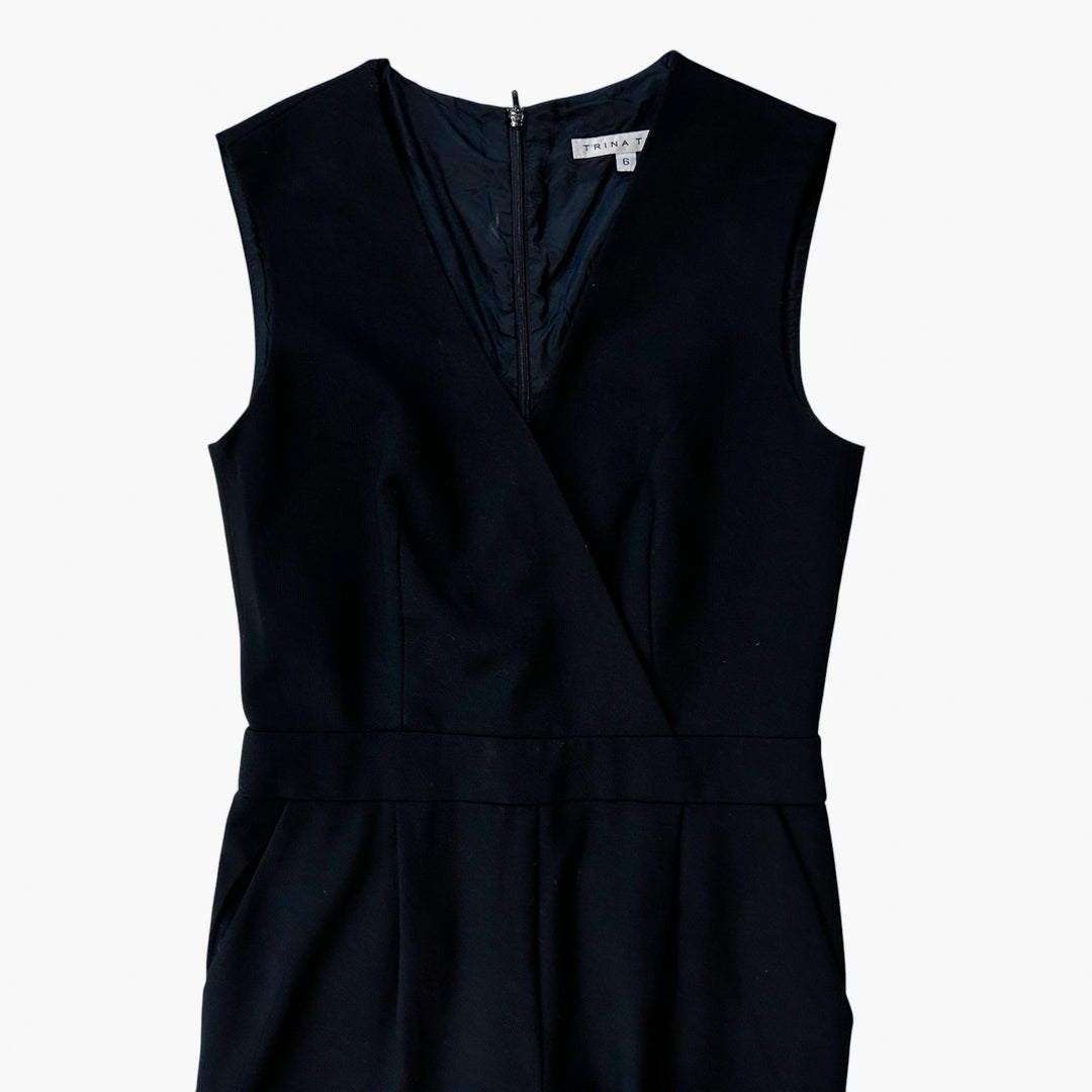 Trina Turk Women's Jumpsuit Size 6 Black "Lindsay" Pleated Minimalist Chic Capsule Wardrobe