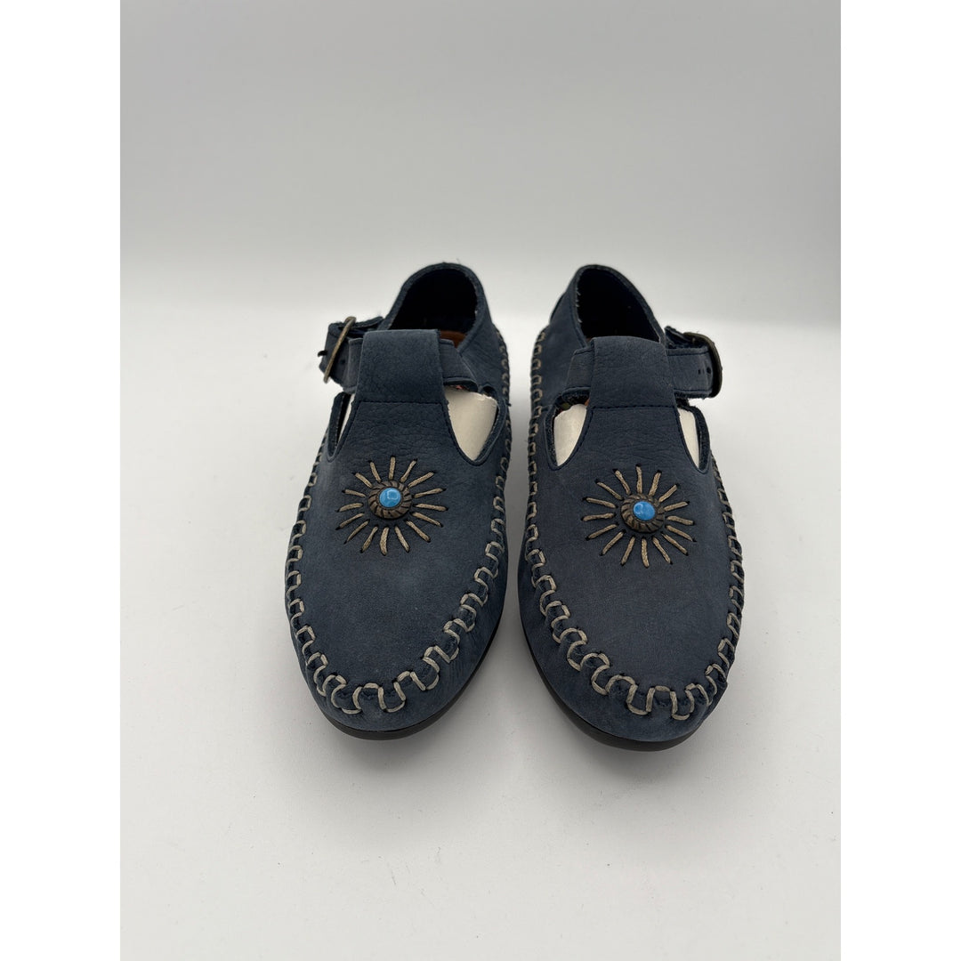Hush Puppies Womens Leather Sunburst T-Strap Shoes Size 5 Blue