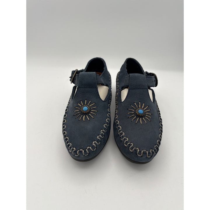 Hush Puppies Womens Leather Sunburst T-Strap Shoes Size 5 Blue