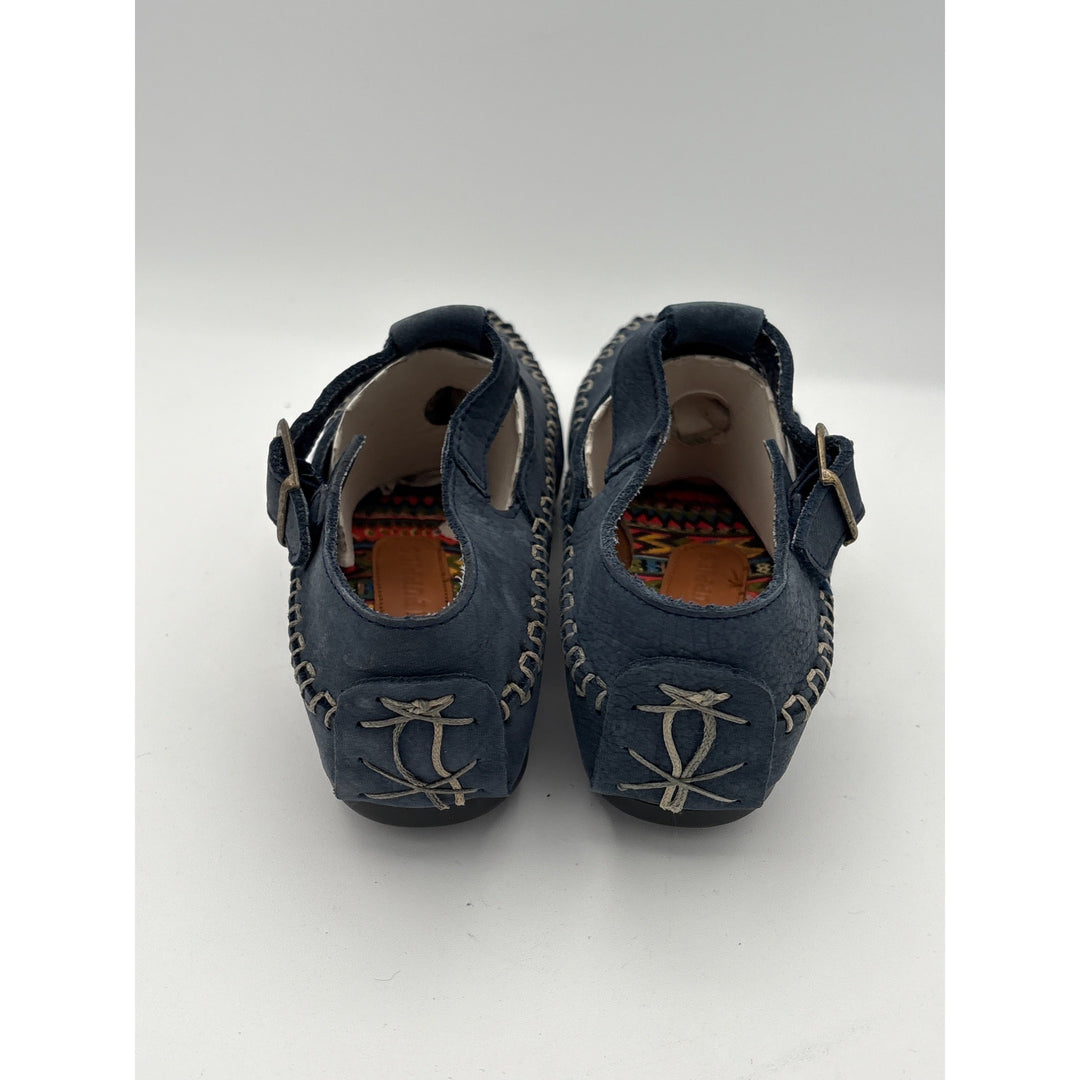 Hush Puppies Womens Leather Sunburst T-Strap Shoes Size 5 Blue