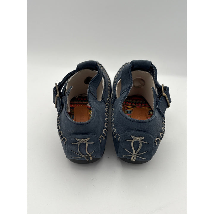 Hush Puppies Womens Leather Sunburst T-Strap Shoes Size 5 Blue