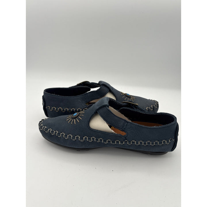 Hush Puppies Womens Leather Sunburst T-Strap Shoes Size 5 Blue