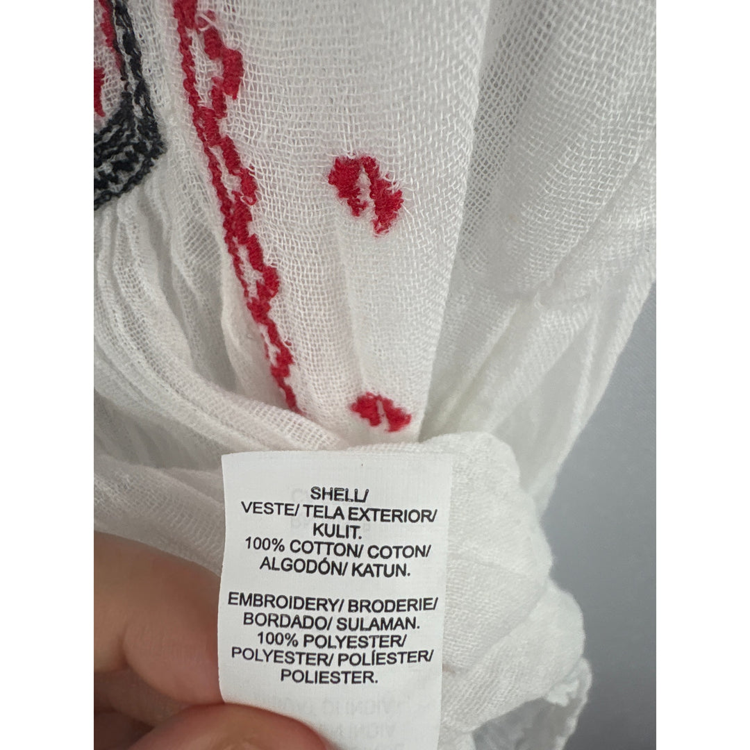 Women’s Lucky Brand XL White Tank Blouse w/ Red & Blue Embroidery