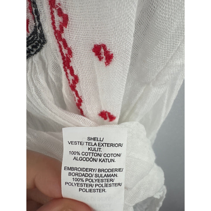 Women’s Lucky Brand XL White Tank Blouse w/ Red & Blue Embroidery