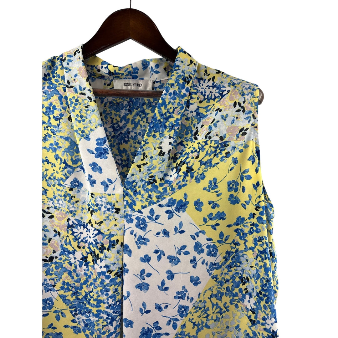 Women’s Jones Studio Size 2X White, Yellow, & Blue Floral Sleeveless Blouse