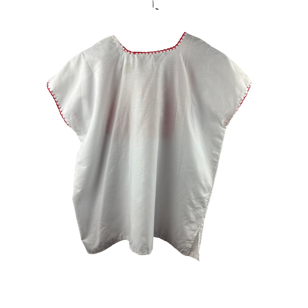 Women’s El Interior Large White Short Sleeve Blouse w/ Orange Embroidery