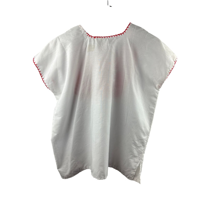 Women’s El Interior Large White Short Sleeve Blouse w/ Orange Embroidery