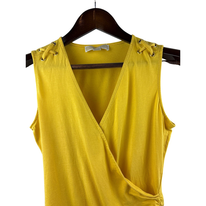Women’s Michael Kors Medium Yellow Tank Faux Wrap Shirt