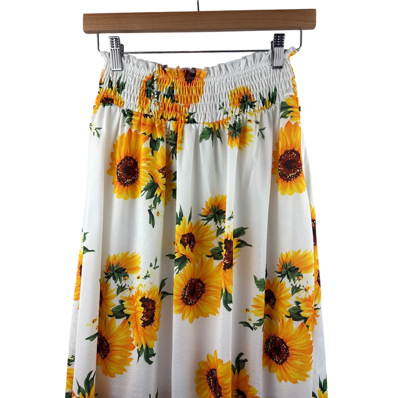 Women’s Size Small Unbranded White w/ Yellow Sunflowers Midi Skirt