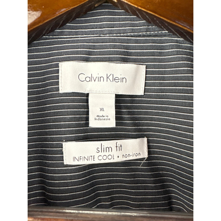 Women’s Calvin Klein XL Grey and White Pinstriped Button Up Shirt