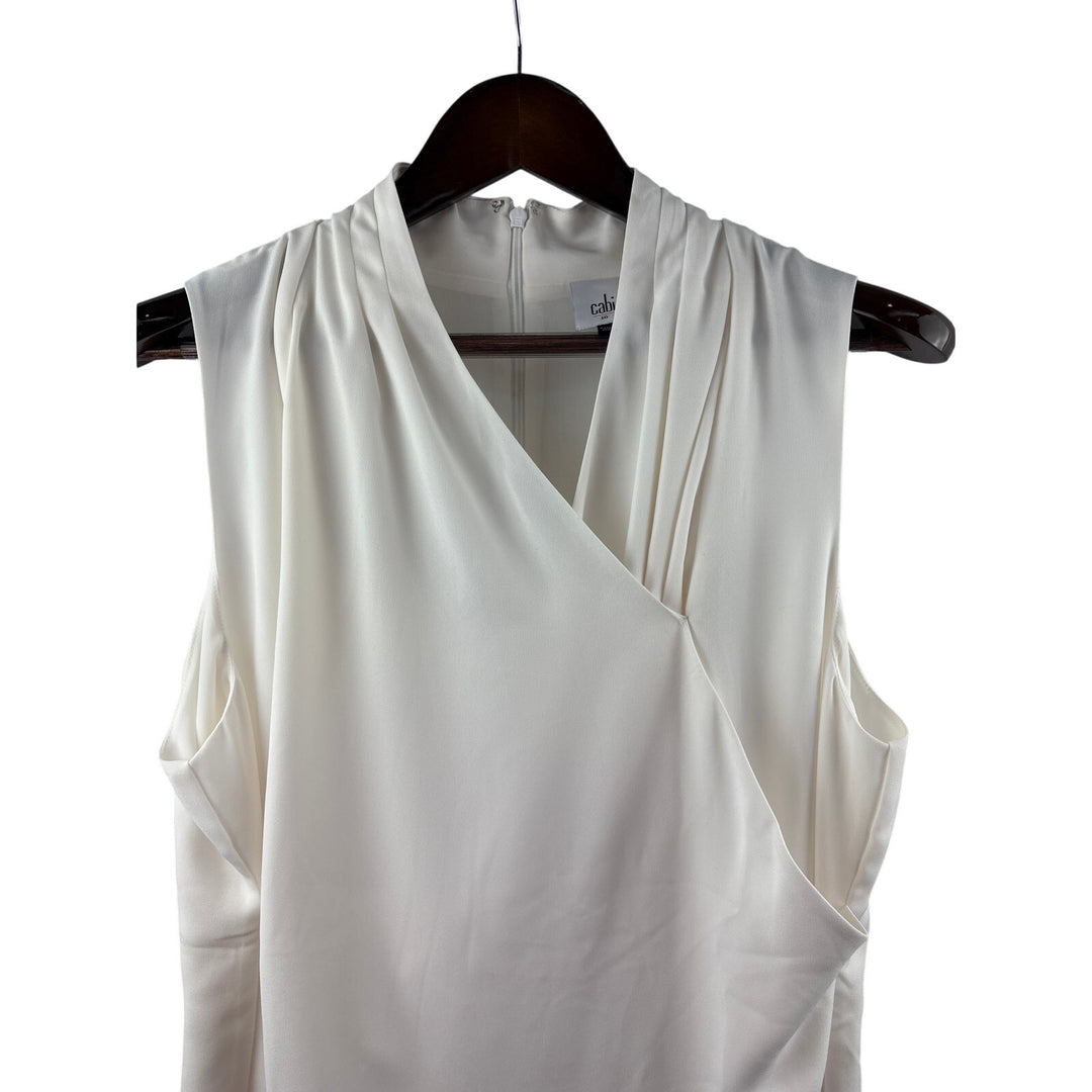 Women’s Cabi Size 16 White Sleeveless Faux Wrap Style Blouse