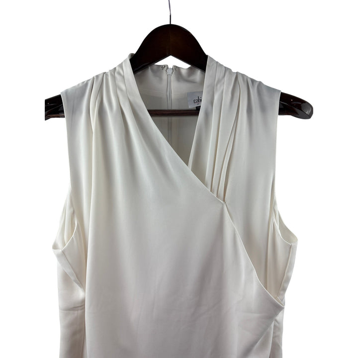 Women’s Cabi Size 16 White Sleeveless Faux Wrap Style Blouse