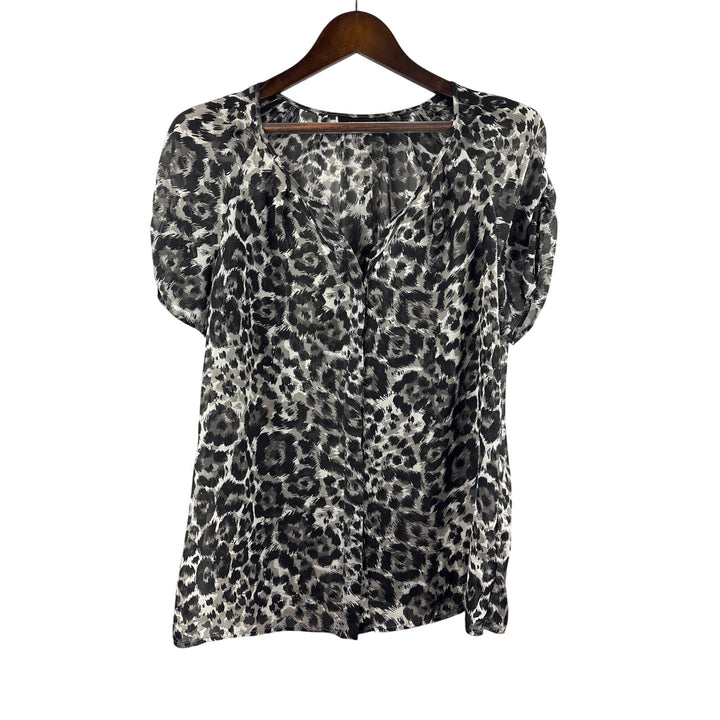 Women’s APT. 9 Large Grey & Black Leopard Print Sheer Blouse