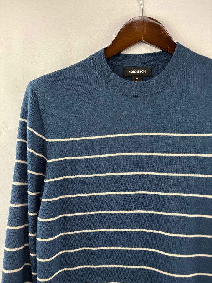 Women’s Nordstrom Medium Blue w/ White Stripes Crewneck Sweater
