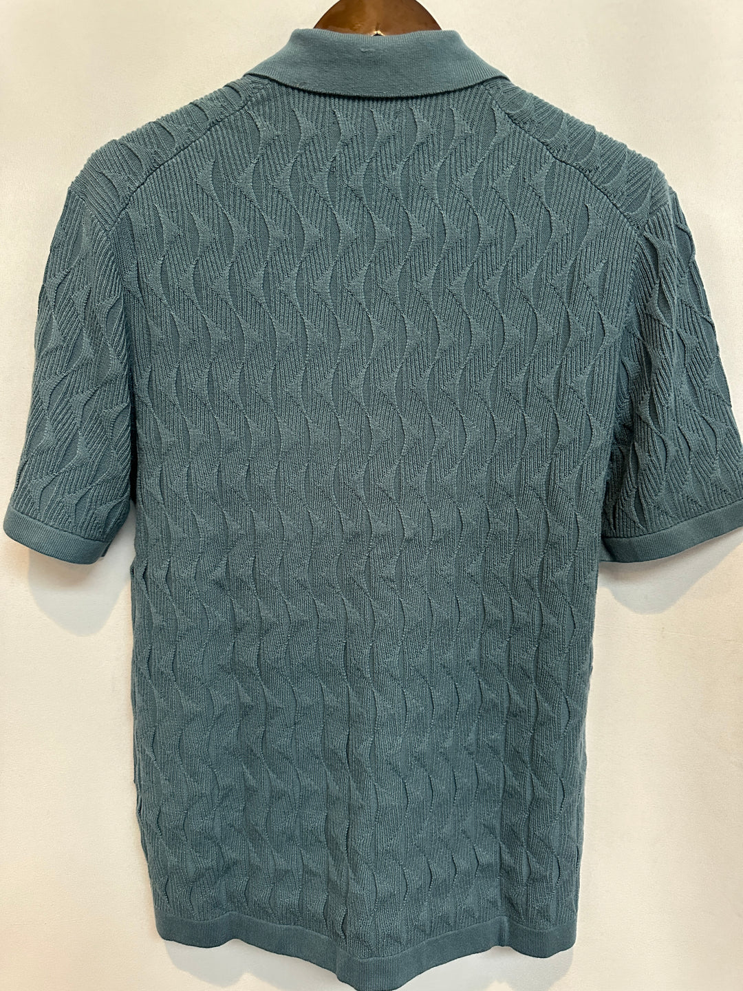 Men’s Abercrombie & Fitch Teal Cable-Knit Short-Sleeve Polo Size M
