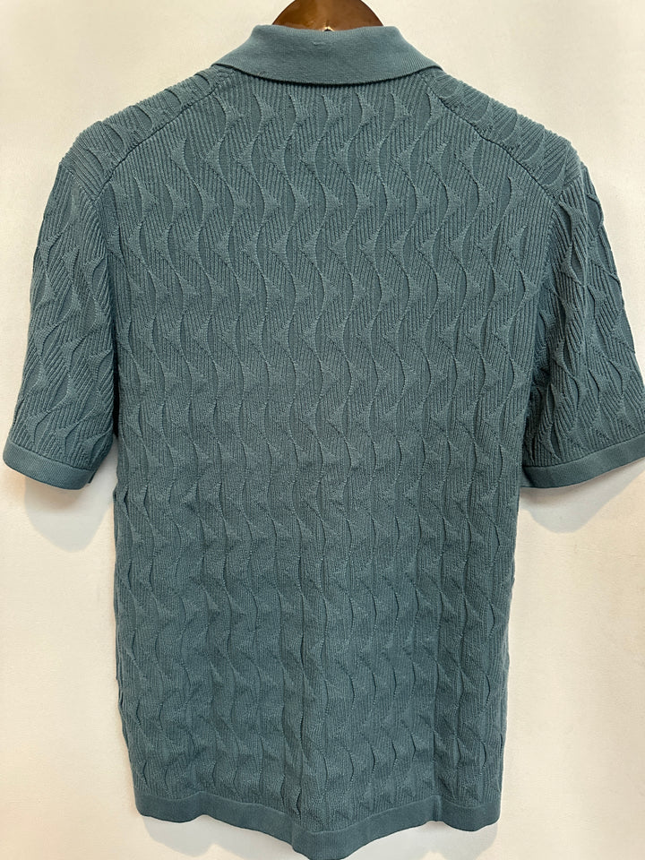 Men’s Abercrombie & Fitch Teal Cable-Knit Short-Sleeve Polo Size M