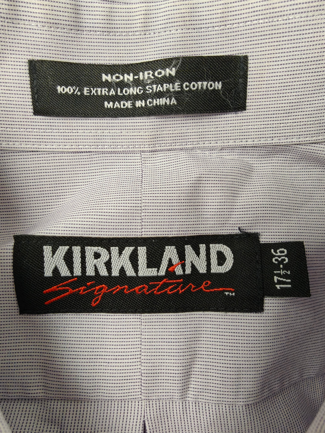 Men’s Kirkland Signature Dress Shirt White Purple Stripe 17 1/2 36