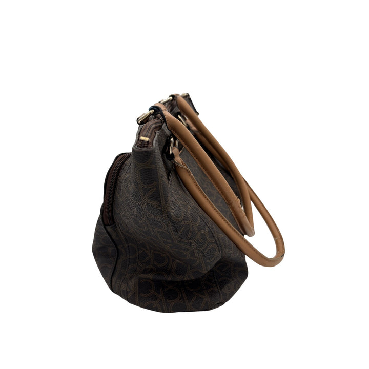 Women’s Calvin Klein Brown Leather Logo Patterned Hangbag