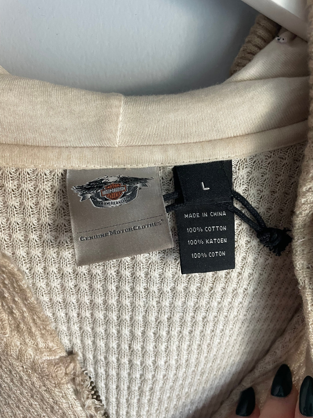 Womens Harley Davidson Y2K Cream Waffle Hooded Cardigan Floral Size L