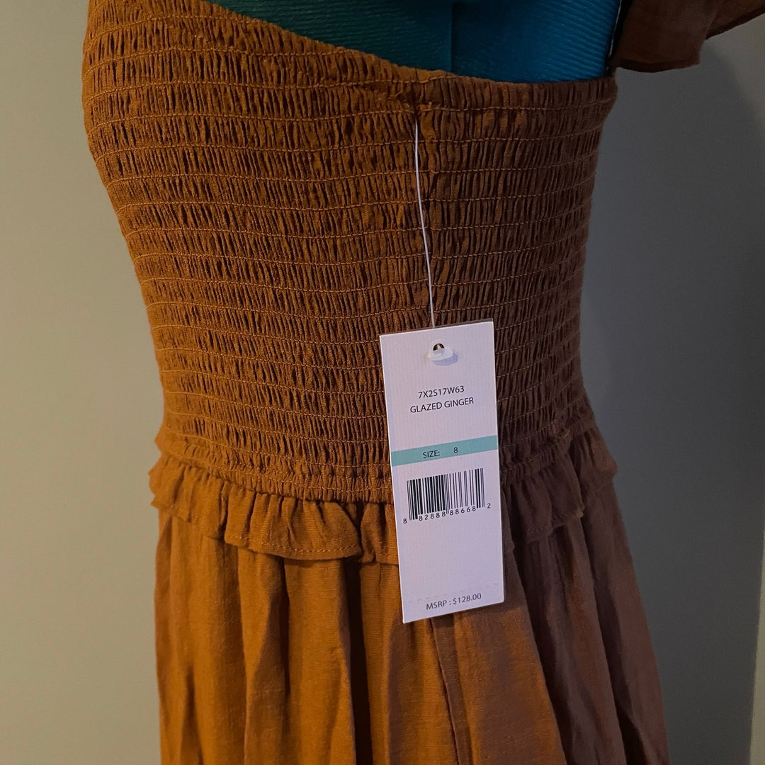 Nanette Lepore Rust Orange Glazed Ginger Cottage Tiered Ruffle Maxi Dress NWT 8
