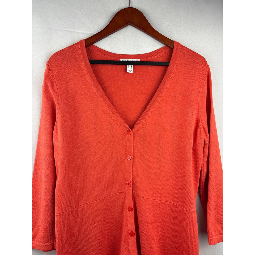 Isaac Mizrahi Live! Womens Coral Cardigan Sweater Medium 3/4 Sleeve Cotton/Rayon Blend Button Front V-Neck Made In China