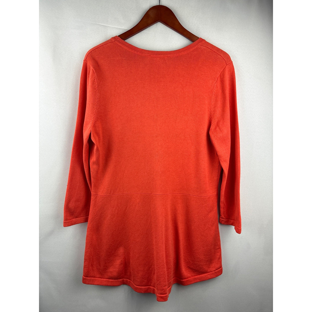 Isaac Mizrahi Live! Womens Coral Cardigan Sweater Medium 3/4 Sleeve Cotton/Rayon Blend Button Front V-Neck Made In China