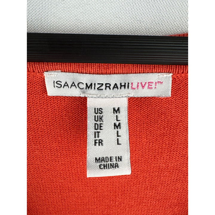 Isaac Mizrahi Live! Womens Coral Cardigan Sweater Medium 3/4 Sleeve Cotton/Rayon Blend Button Front V-Neck Made In China