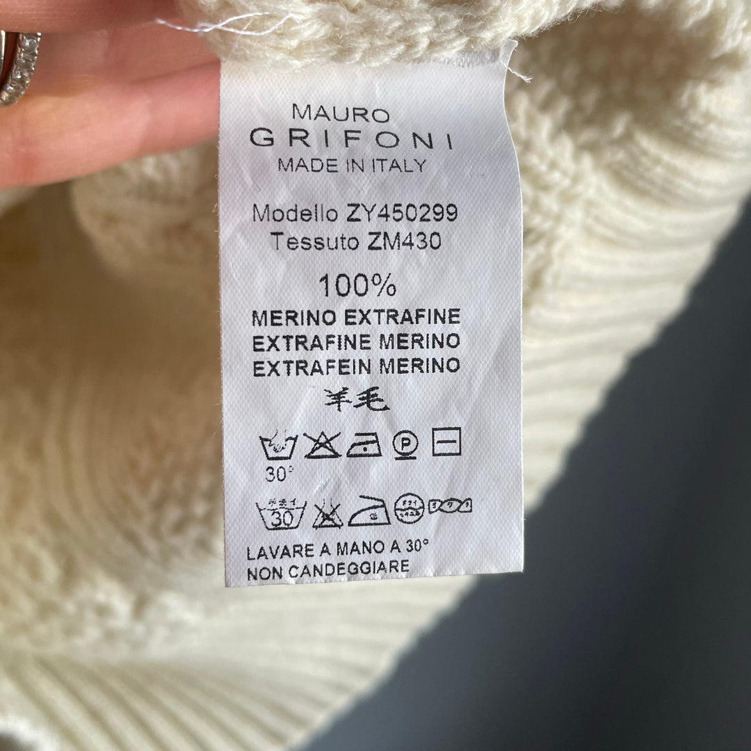 Mauro Grifoni Cream 100% Merino Wool Cableknit Fisherman Heritage Sweater size 6