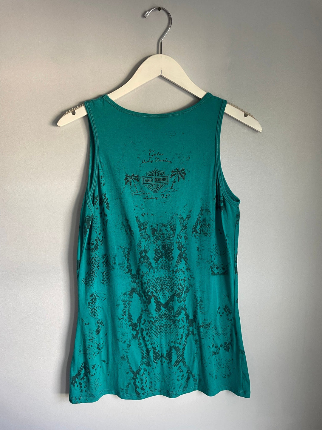 Harley Davidson Womens XL Teal Rhinestone Tank Top Snakeskin Leesburg FL Gator Y2K