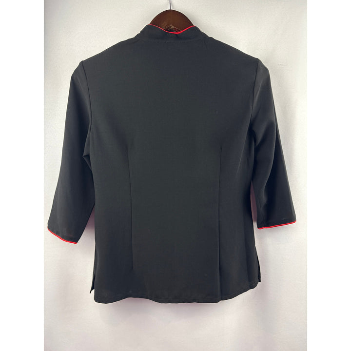 Women’s Lina Medium Black Asian Style Blouse w/ Floral Embroidery