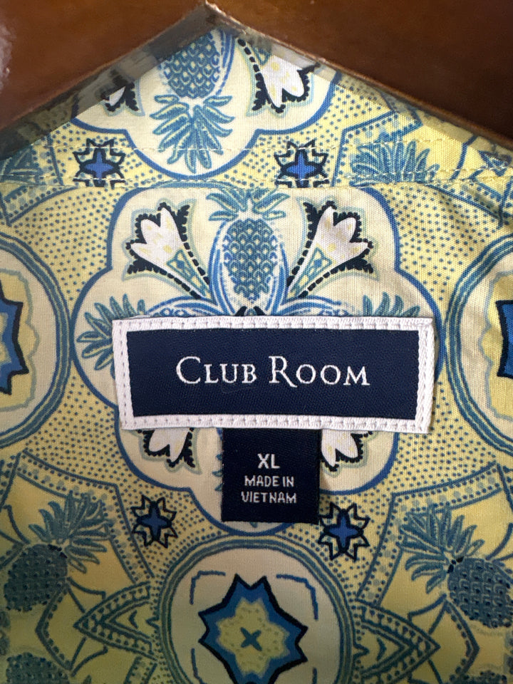 Men’s Club Room XL Yellow &amp; Blue Patterned Button Down
