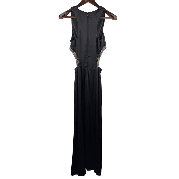 Women’s BCBGeneration Size 4 Black Satin Bejeweled Evening Gown w/ Side Cutouts