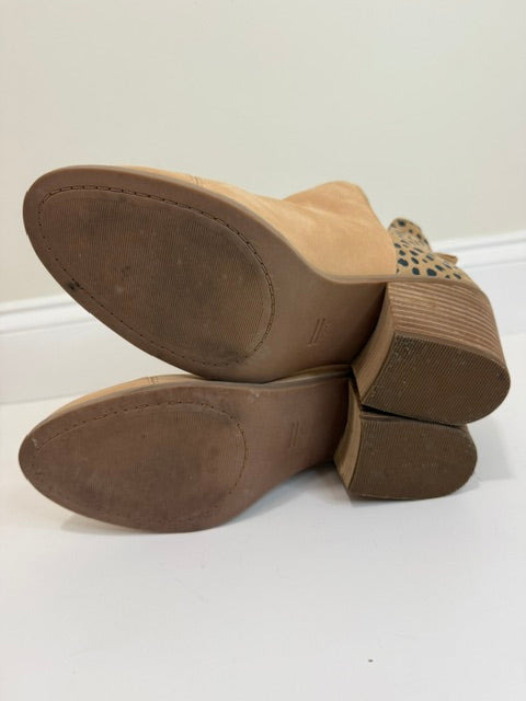 TOMS Everly Cutout Booties Honey Leather Tiny Cheetah Sz 10