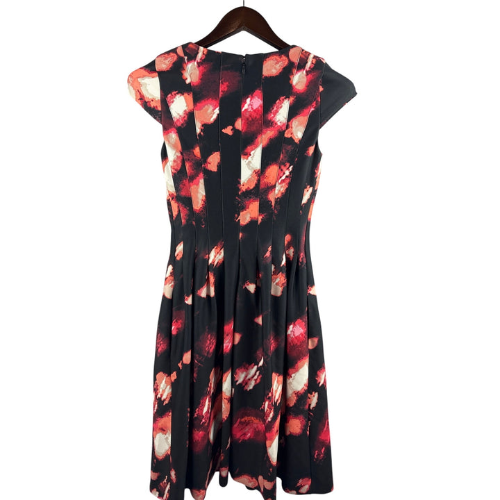 Women’s Calvin Klein Black Pleated Business Dress w/ Orange & Red Patterns