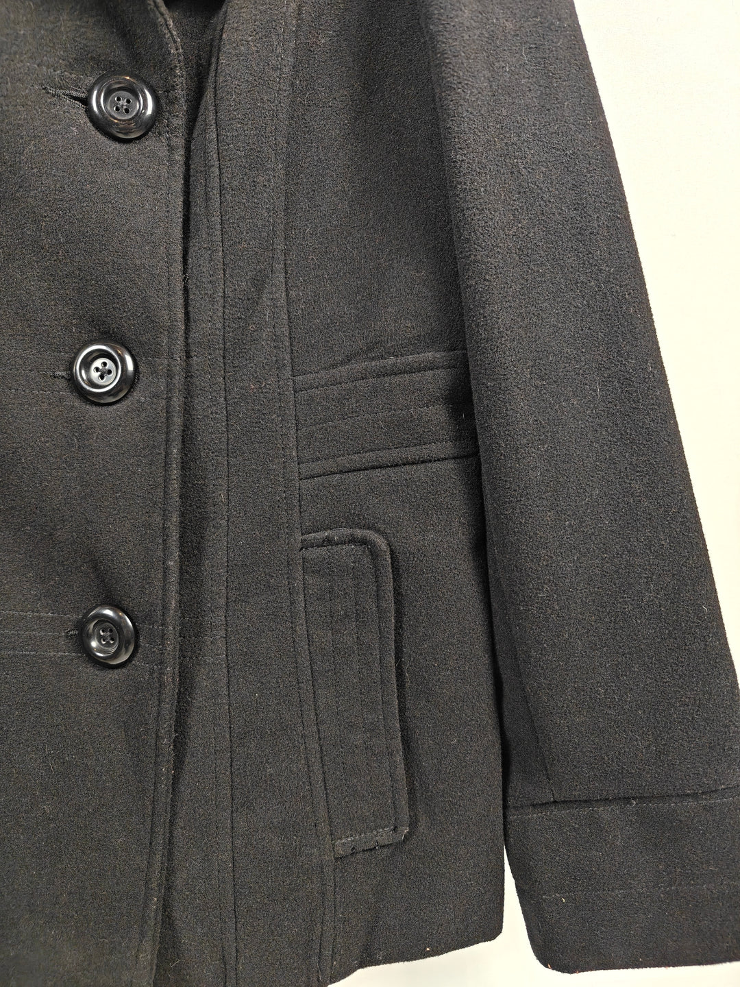 Parallel Womens Black Double Breasted Wool Blend Peacoat