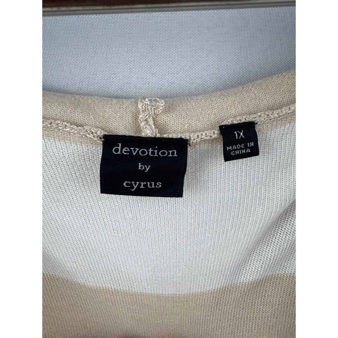 Women’s Devotion by Cyrus Size 1X Cream & Tan Striped Hooded Sweater